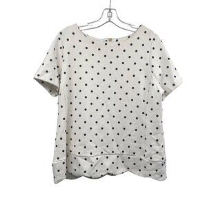 Talbots Womens Polka Dot Top Scallop Hem Short Sleeve White/Navy Size 1XP Zip